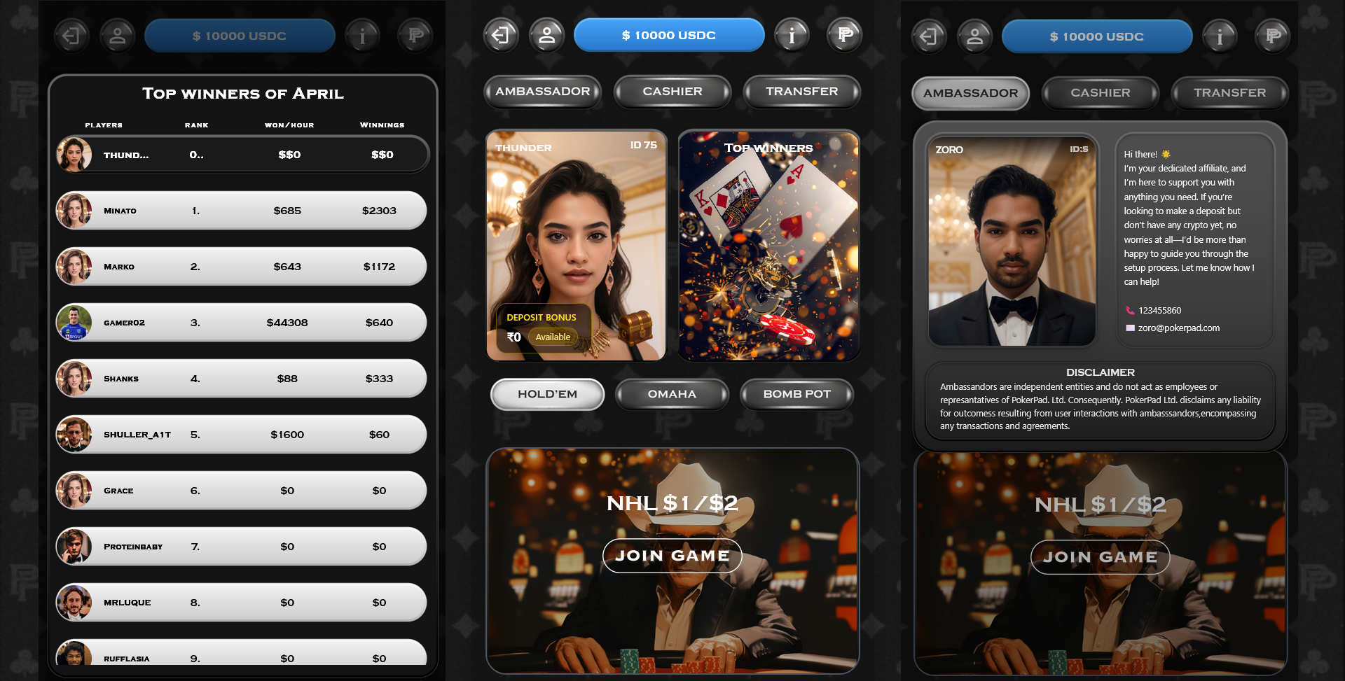 Multiplayer Poker Lobby Interface